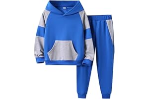 OLMRJKD 5-11Y Boys Clothes Long Sleeve Hooded Pullover Colorblock Sweatshirt + Pants 2pcs Fall Winter Outfit Set