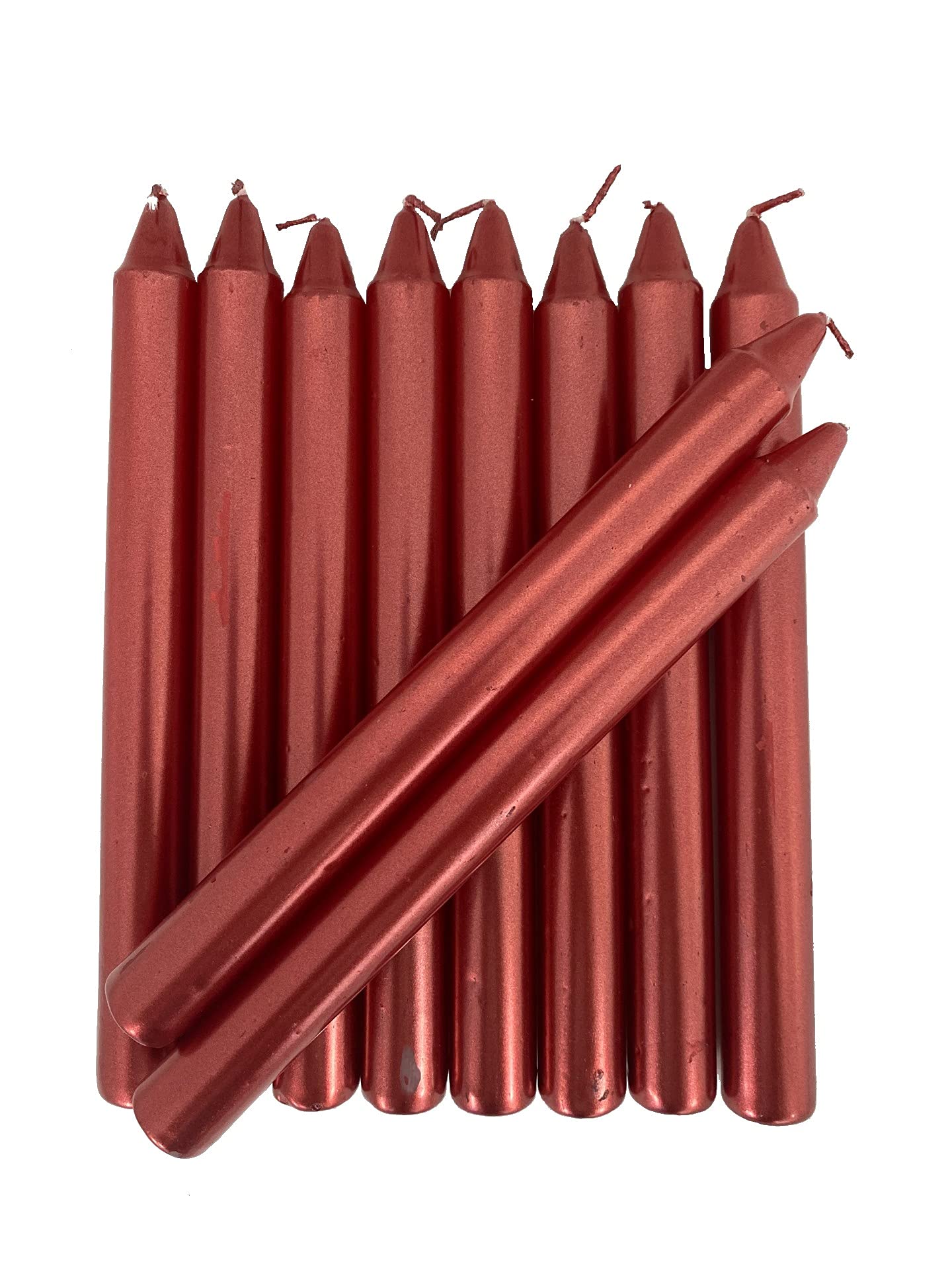 SHINE Dinner Metallic Coat Candles NON-DRIP Tapered Candles Home Party Church 10 PCS (Red)