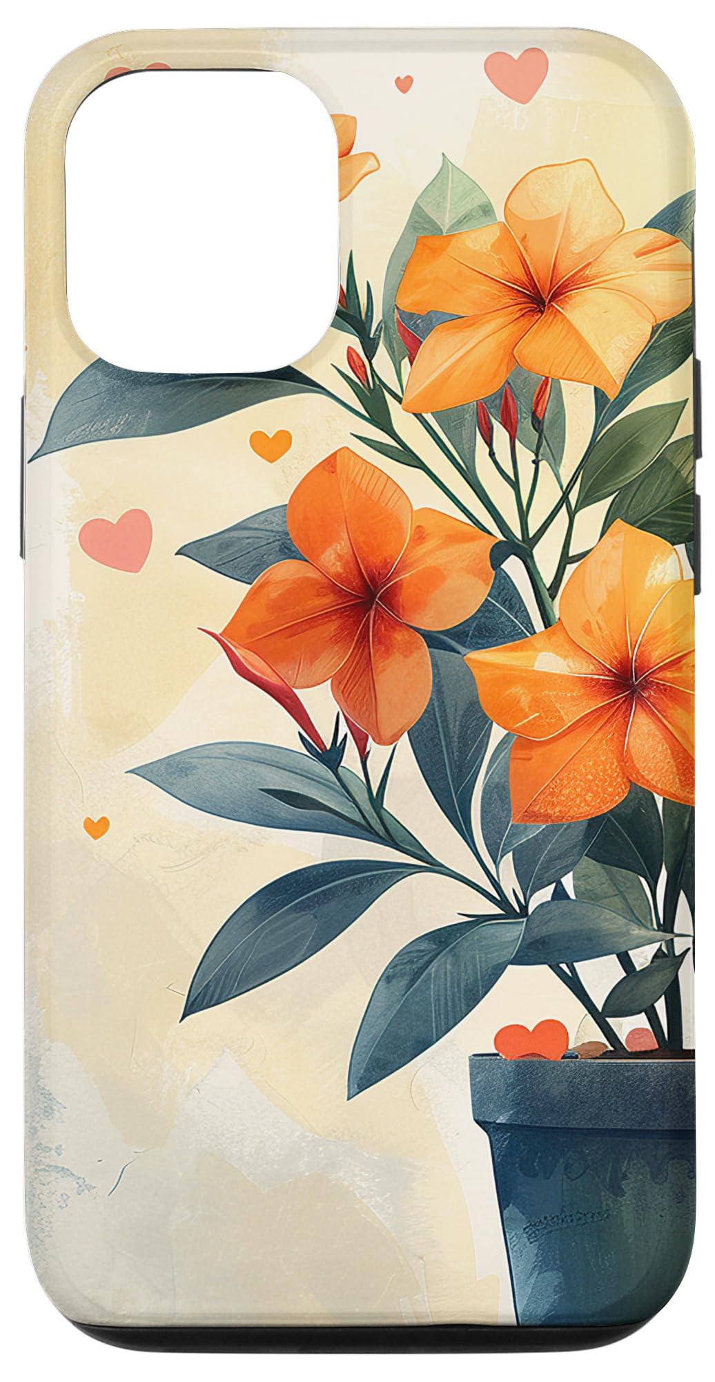 iPhone 15 Pro Oleander Plant In Pot Cottagecore Hearts Graphic Case