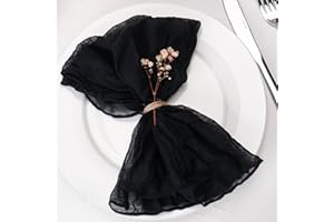 Dololoo Cheesecloth Napkins Set of 6, 20 x 20 Inch Gauze Dinner Cloth Napkins, Handmade Square Rustic Table Napkins for Parties Weddings Event Family Dinner Boho Boho Decoration, Black