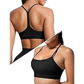 Sports Bras for Women, Workout Yoga Racerback Low Back Low Impact Gym Halter Tops, White Strappy Padded Spaghetti Strap Running Athletic Outdoor Supportive Backless Bralette Multipack Bras Black XS