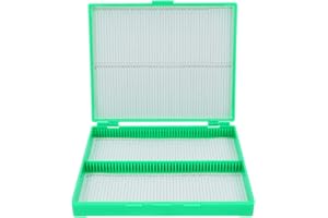 ULTECHNOVO Slide Box for Microscope Glass Slides Holds 100 Slides with Transparent Lid Laboratory and Classroom Storage Organizer 7.87X6.38X1.18 Inches