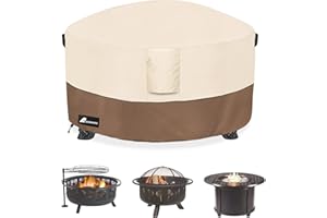 Alickwang Firepit Covers Round, Outdoor Heavy Duty Durable 600D Tear-Resistant 100% Waterproof 52-54 Inch Fire Pit Cover, Patio Weatherproof Fire Table Protector, Beige 54"x24"