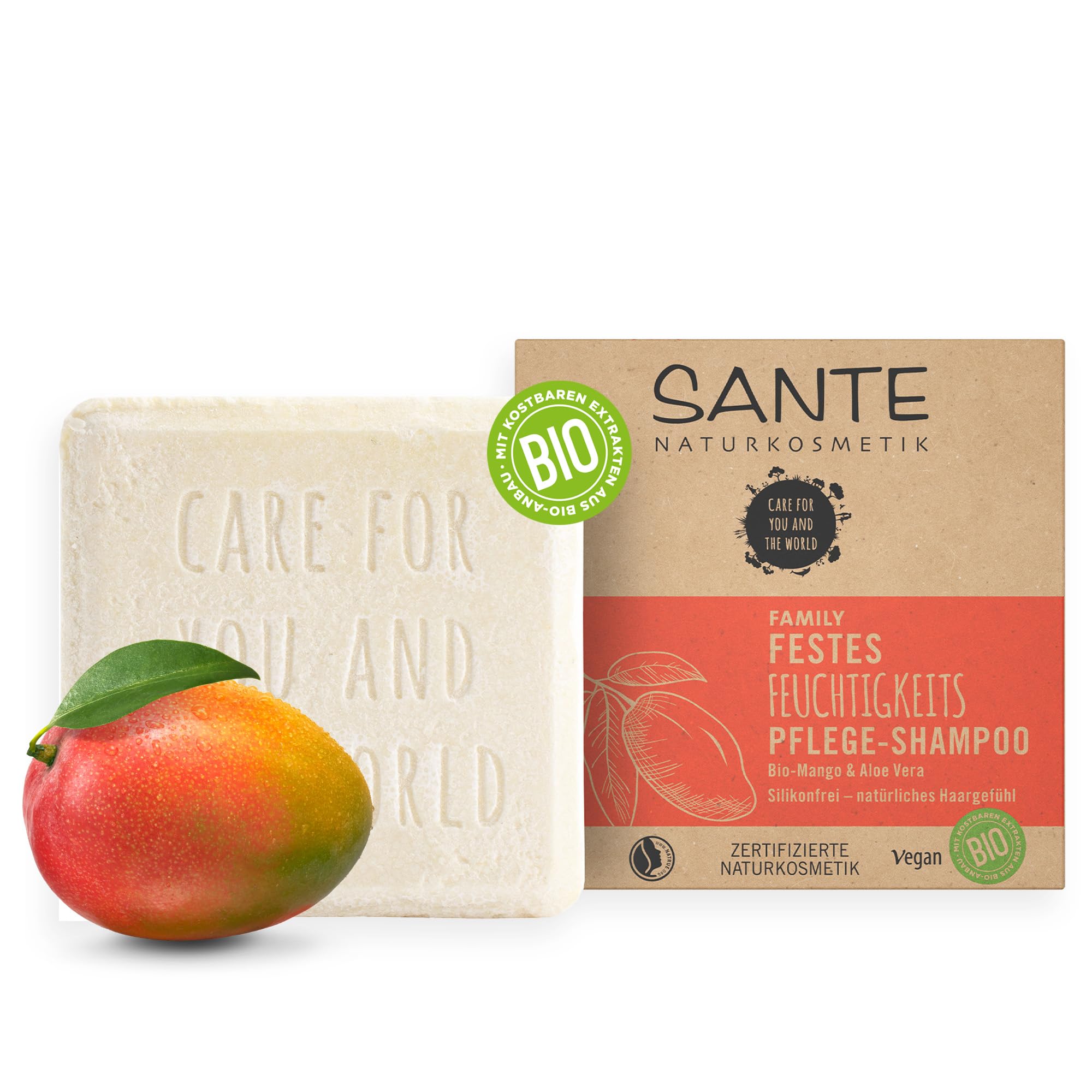 SANTE Naturkosmetik Solid Shampoo for Dry Hair, Vegan Formula with Organic Aloe Vera and Mango, Solid Moisturising Shampoo, 1 x 60 g