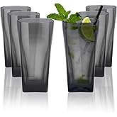 Top-spring 12 Oz Reusable Plastic Water Tumblers - Stackable Shatterproof Clear Plastic Drinking Glasses Set of 6 - BPA-Free Water Glasses Unbreakable Drinking Cups (Gray)