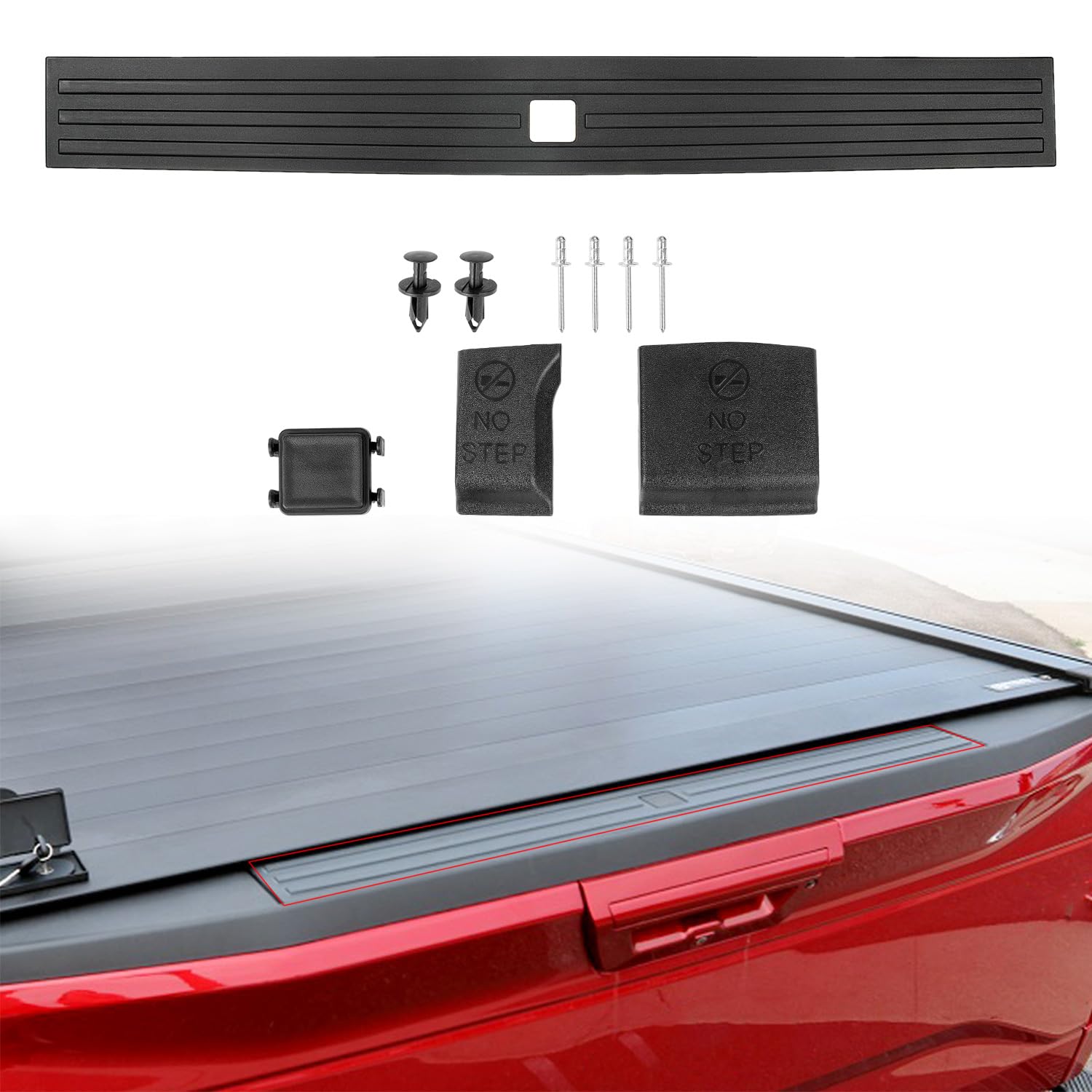 Photo 1 of *Hardware missing* RANSOTO Tailgate Molding Top Trim Cap Compatible with 2015 2016 2017 2018 2019 2020 Ford F-150 F150 Flexible Step Center Piece Protector Cover Replaces FO1904135