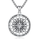 Adnix Compass Necklace for Men 925 Sterling Silver Compass Necklace Talisman Travel Graduation Inspirational Jewelry for Men