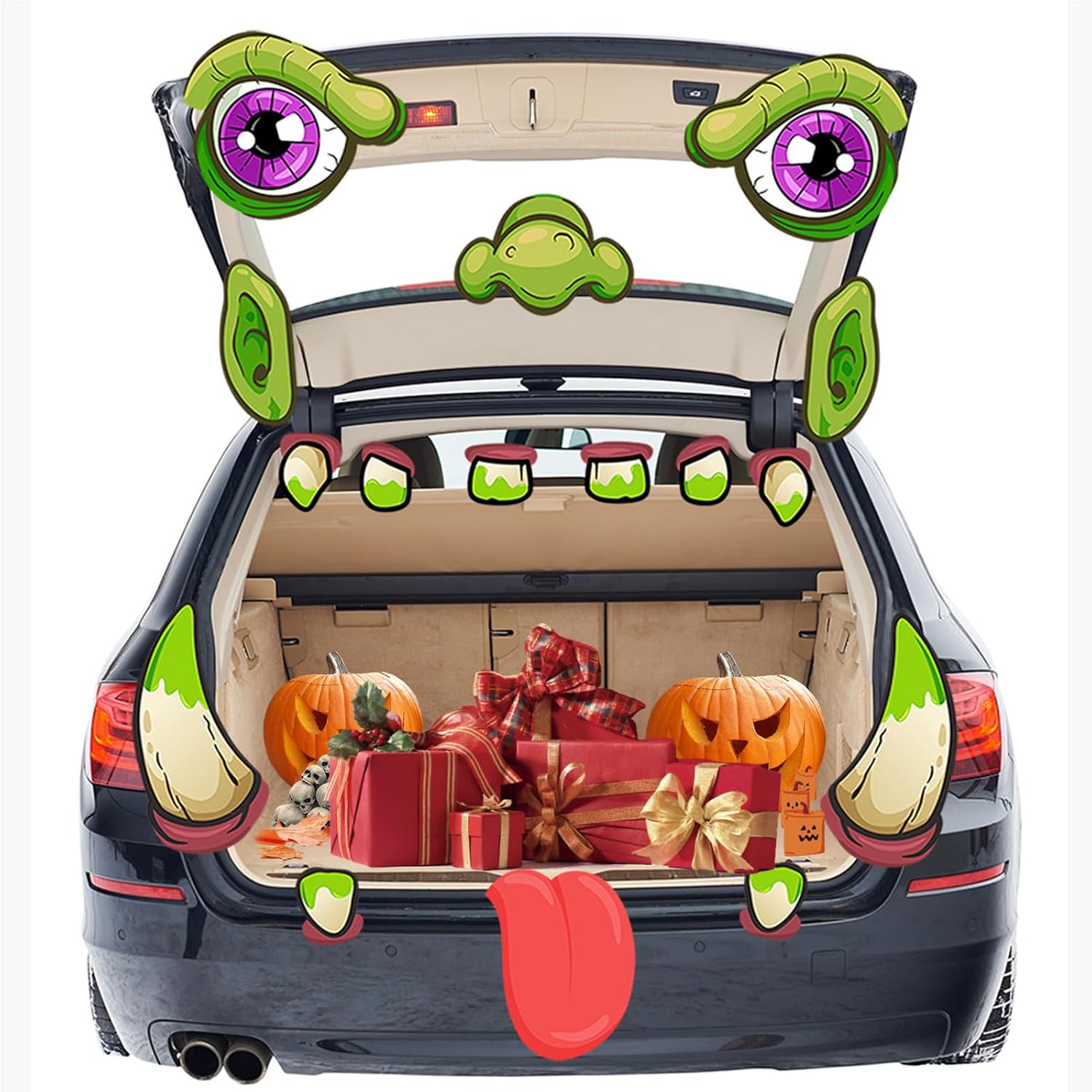 Garage Door Decorations - ADBWIQUE Halloween Trunk or Treat Car Decorations Kit, Halloween Scary Monster Face Decor for Car SUV, Outdoor Car Archway Home Party Outdoor Supplies