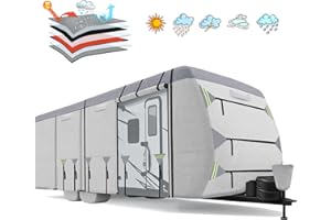 HAHASOLE Travel Trailer RV Cover, 900D Oxford Top, 18'-20' Extra Thick 7 Layers Waterproof RV Cover, Windproof Camper Cover with Zippered Door, Tongue Jack Cover, Gutter Cover, Tire Cover, Straps