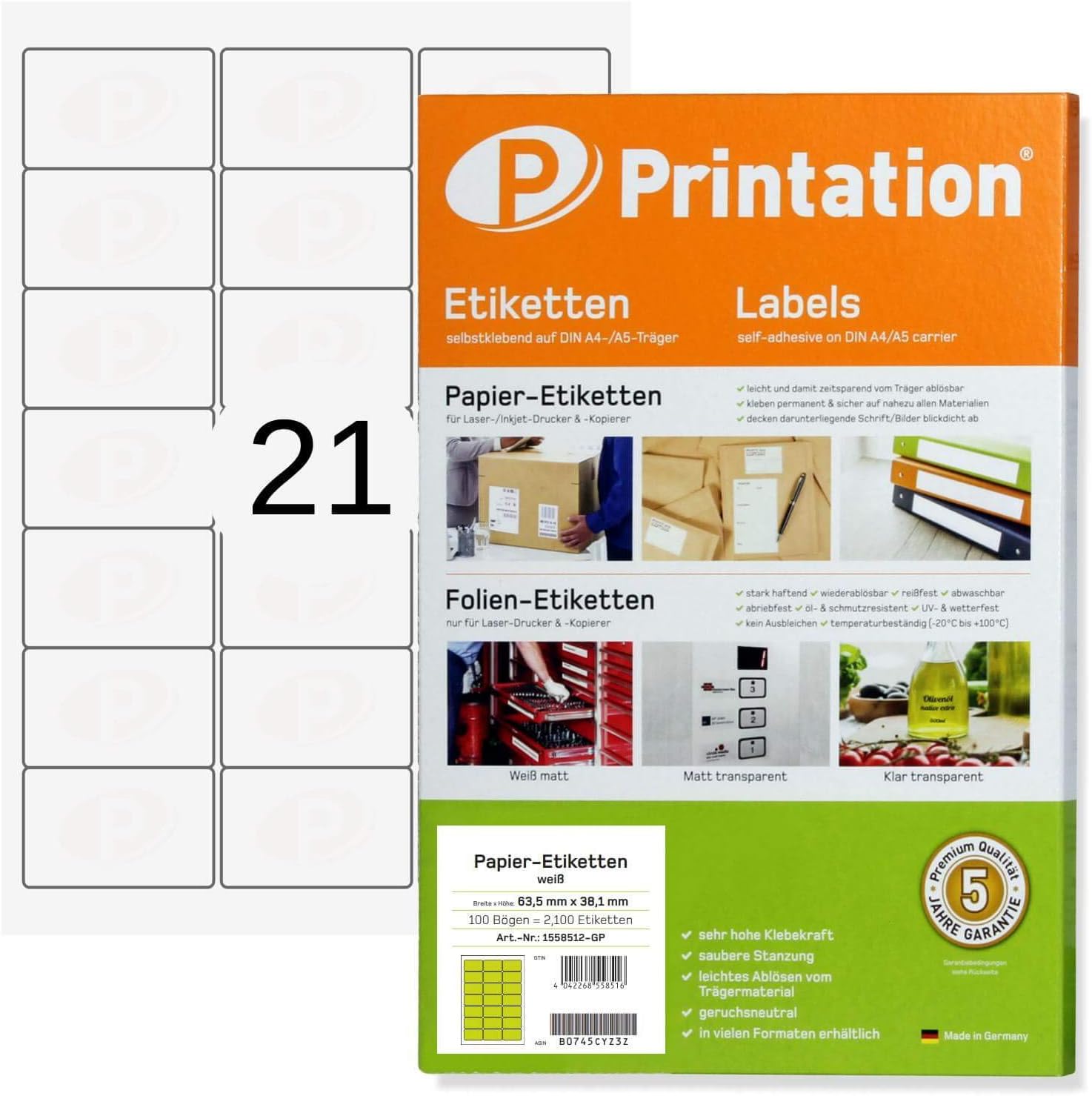 Printation Universal Address Labels For C6 Envelopes A4 Sheets Of Address Labels 3X7 Corners 63.5 X 38.1 mm White