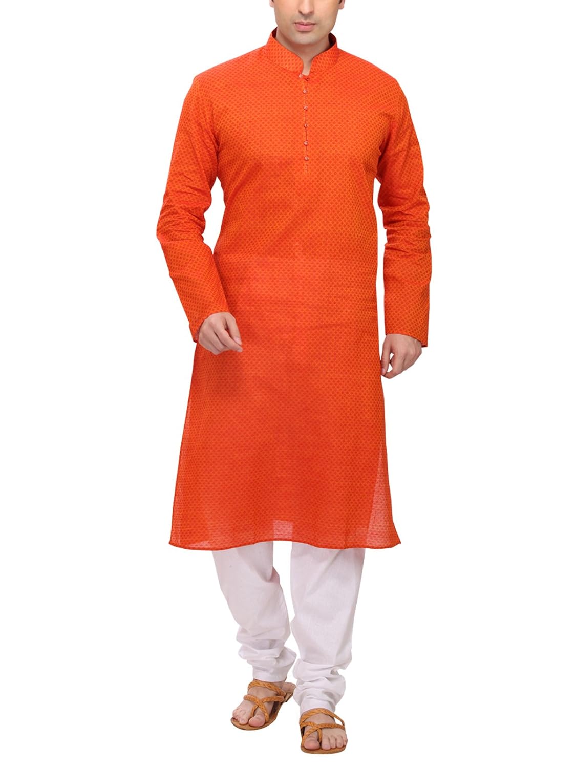 rg designers men's orange kurta pyjama set