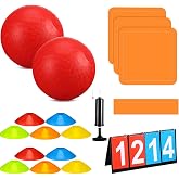 Huaerle 18 Pcs Sports Kickball Set Includes 2 Playground Ball with Air Pump 4 Rubber Throw Down Bases 10 Foul Line Cones and a Flip Scoreboard for Boys Girls Adults Playground School Backyard