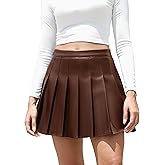 Easisim Womens Faux Leather Mini Skirt High Waisted A-line Skater Short Pleated Skirts