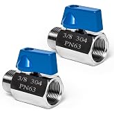 2 Pack 3/8" Mini Ball Valve, 304 Stainless Steel Valve NPT Female x Male Thread Shut-Off Valves for Small Compact Space (2, 3/8 Inch)