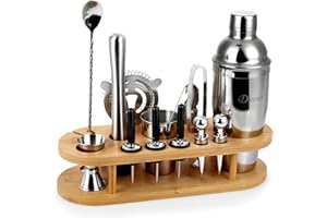 Duerer Bartender Kit with Stand, 23-Piece Cocktail Kit with Stylish Bamboo Stand, Perfect Home Bar Tool Set and Professional Martini Bartender Set, Perfect Drink Mixing Bar Set Tools