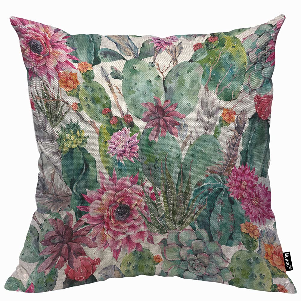 Mugod Cactus Cushion Cover Throw Pillow Covers Cacti Succulent Flowers Twigs Feathers Arrows Pillow Case for Men Women Decorative Home Sofa Chair Couch 45x45cm/18x18 Inch