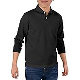 Haloumoning Boys Long Sleeve Pique Polo Shirts Kids School Uniform Shirt 5-14 Years