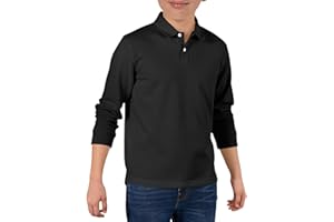 Haloumoning Boys Long Sleeve Pique Polo Shirts Kids School Uniform Shirt 5-14 Years