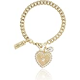 Jessica Simpson Womens Heart Charm Bracelet - 7.5" Gold-Tone Charm Bracelet Jewelry