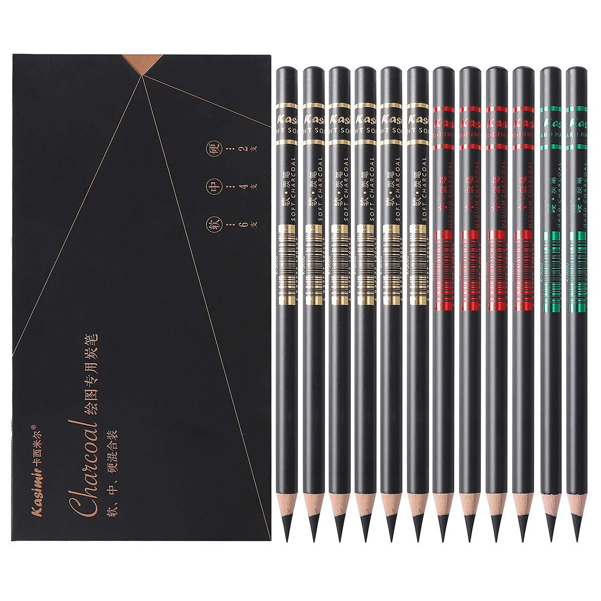 Buy Professional Charcoal Pencils Drawing Set, 12 Pieces Soft Medium