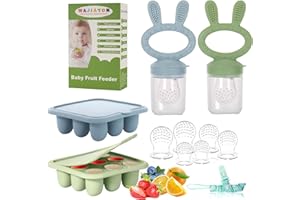 WAJIAYON Easter Bunny Baby Breastmilk Popsicle Molds & Baby Fruit Feeder,Infant Food Freezer Tray Storage Containers, Silicone Teething Pacifier Feeder and Teether for Babies,Moss and Fawn