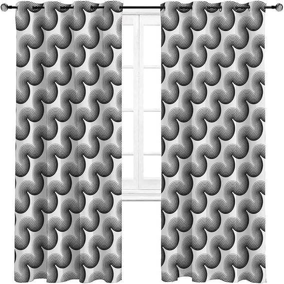 Cortinas opacas para ventana con diseño monocromático y líneas