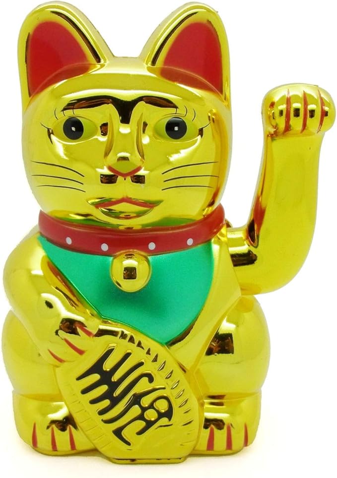 Chat portebonheur chinois (Manekineko) Starlet24 Feng Shui, Plastique, Gold Glänzend, 15 cm Chat portebonheur chinois (Manekineko) Starlet24 Feng Shui, Plastique, Gold Glänzend, 15 cm