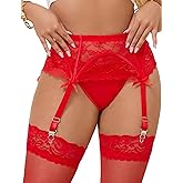 ohyeah Women Floral Lace Garter Belt for Thigh Highs Stockings Suspender with 4-Strap Metal Clips Garters Lingerie (No Socks)
