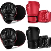 Foilswirl 2 Pairs Boxing Gloves and Punching Mitts Set | 4-in-1 Training Kit, PU Leather, Eva Foam, Adjustable Wrist Strap, for Kickboxing, Mma, Muay Thai, Taekwondo, Martial Arts