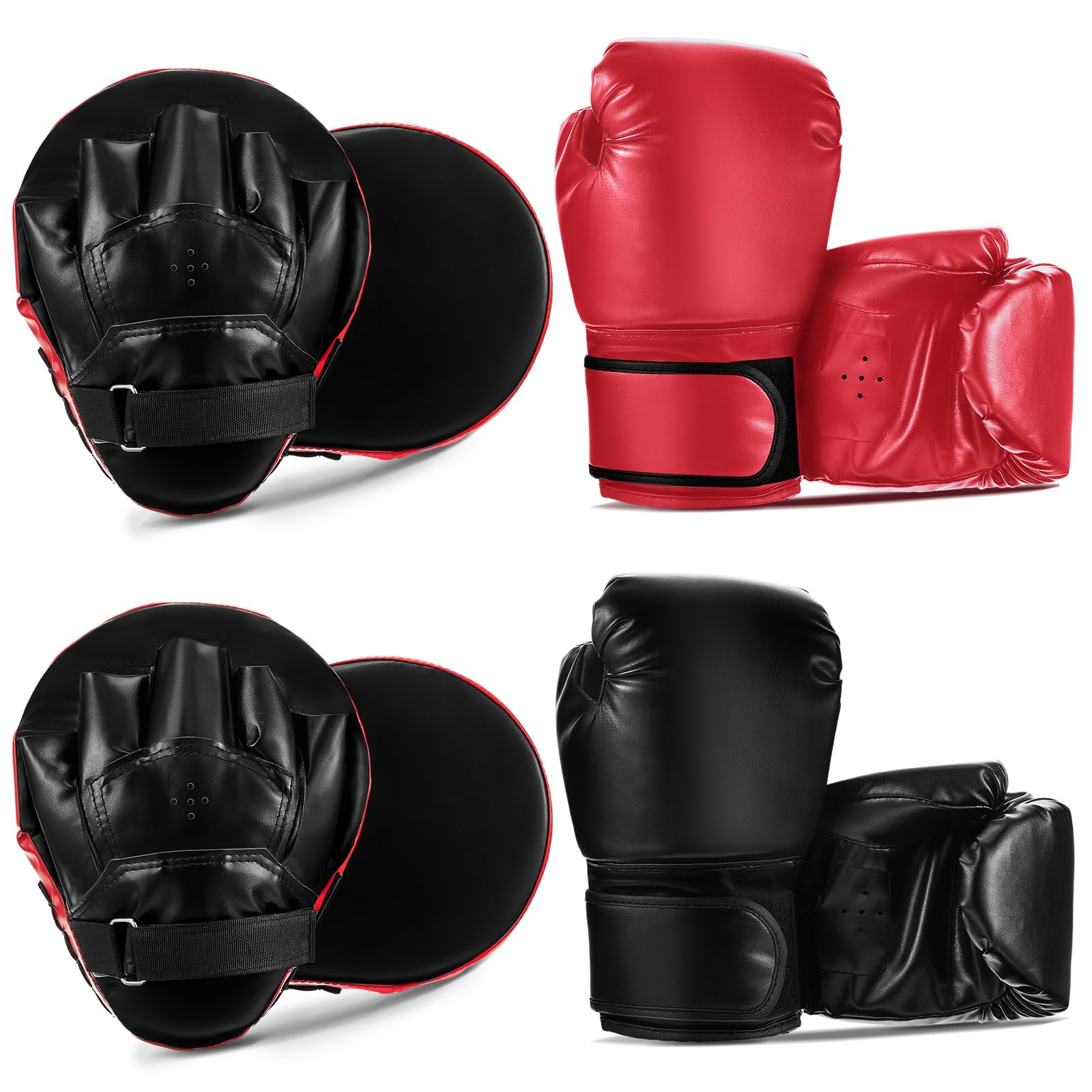 Photo 1 of Foilswirl Boxing Set 2 Pairs 8 oz Boxing Gloves and 4 Pcs Pads Boxing Training Set Boxing Mitts and Pads Punching Mitts for Adults Kids Teens Kickboxing Karate Muay Thai MMA Training Martial Arts