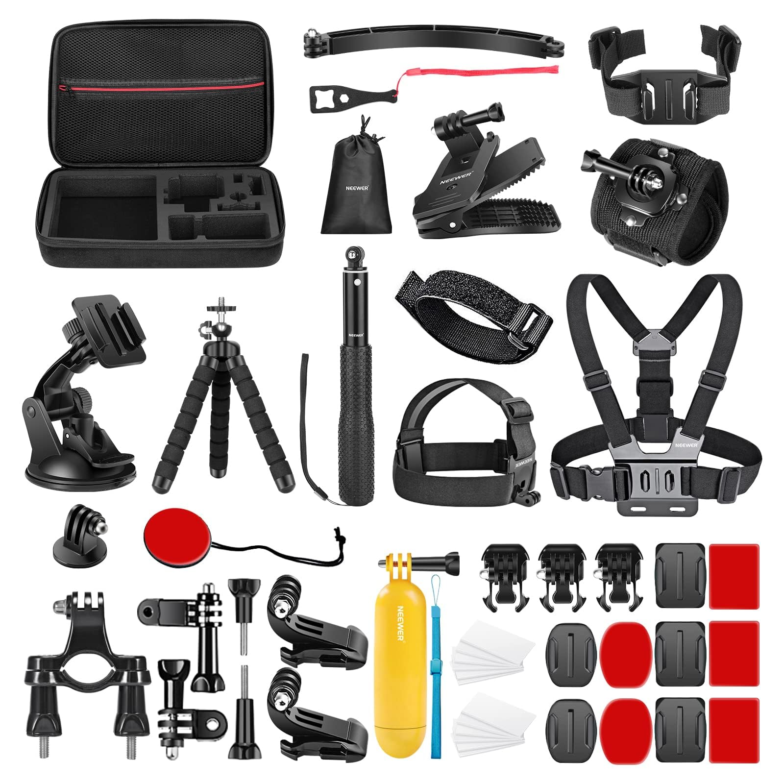 NEEWER 50 in 1 Action Camera Accessory Kit Compatible with GoPro Hero 12 11 10 9 DJI OSMO 4 3 2 Insta360 X3 X2 GO 3 SJCAM DBPOWER AKASO VicTsing APEMAN WiMiUS QUMOX Lightdow Campark Sony Sports DV