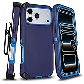 for iPhone 17 Pro Max Case with Belt Clip Holster & Kickstand, Anti-Drop, 4 in 1 Heavy Duty Shockproof Protection for iPhone 17 Pro Max Case Rugged, Blue