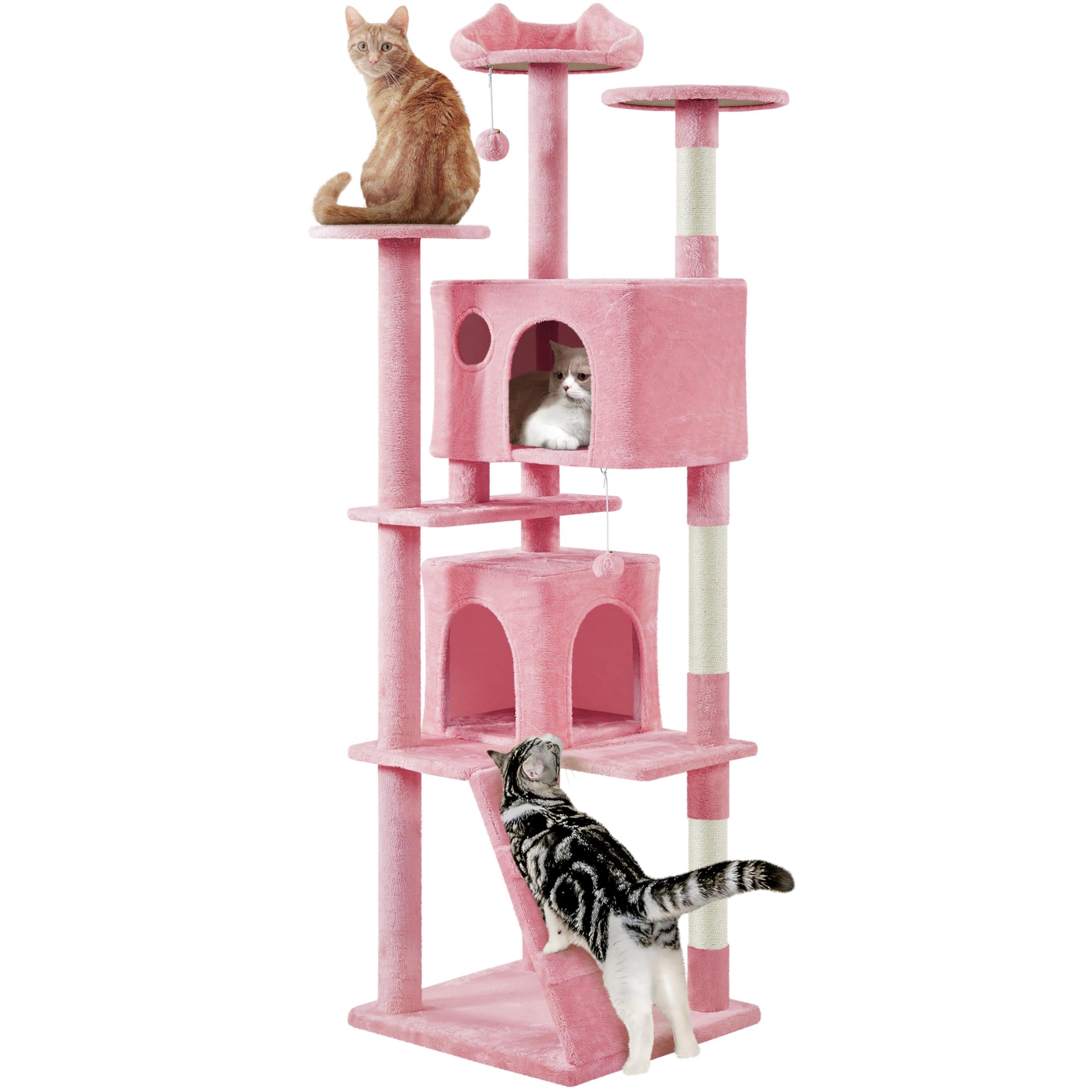 Yaheetech XL Cat Tree, 80in Multi-Level Cat Tower w/Scratching Posts, Double Condo, Perched Platforms and Dangling Balls, Pet Activity Center for Kittens, Pink Image