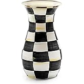 MACKENZIE-CHILDS Tall Enamel Vase, Unique Flower Vase, Decorative Table Decor for Living Room, Black-and-White Courtly Check