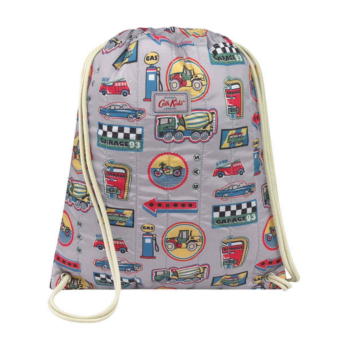 Cath Kidston Garage Badges Kids Quilted Drawstring Bag Light Grey