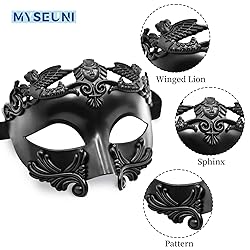 MYSEUNI Black Masquerade Mask for Men - Greek