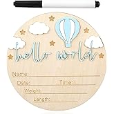 Gosknor Wooden Baby Announcement Sign, Hello World Newborn Sign Welcome Baby Birth Name Plaque for Home Hospital Nursery New 