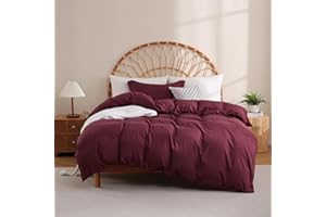 JSD Burgundy Duvet Cover Set Twin Size, 2 Piece Microfiber Kids Duvet Cover with Pillow Sham, Zipper Closure, Comforter Not Included