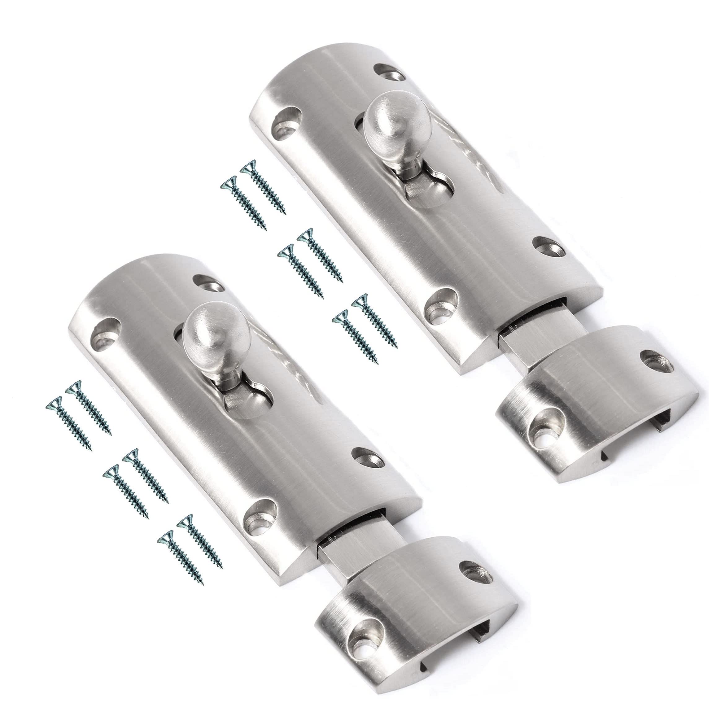 TERF® 100mm Brushed Nickel Modern Door Bolt Latch 100mm [4''] Surface Mounted Sliding Durable Door Gate Lock Catch Bolts with Fixing Use for Securing Internal External Doors and multi Use - Pack of 2