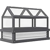 Outsunny Wooden Cold Frame Greenhouse, Raised Garden Bed with Polycarbonate Greenhouse, Flower Planter Protection, 48" x 24" 