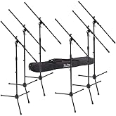 On-Stage MSP7706 Euro Boom 6 Mic Stands w/Travel Bag (For Vocal and Instrument Microphones, Height-Adjustable, Rugged, Lightweight, Steel, Standard Threading, Folding Tripod, Durable, Black)
