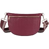 Woven Crossbody Bags for Women Leather Belt Bum Sling Purse Fanny Waist Pack Chest Shoulder Bag for Women-Burgundy