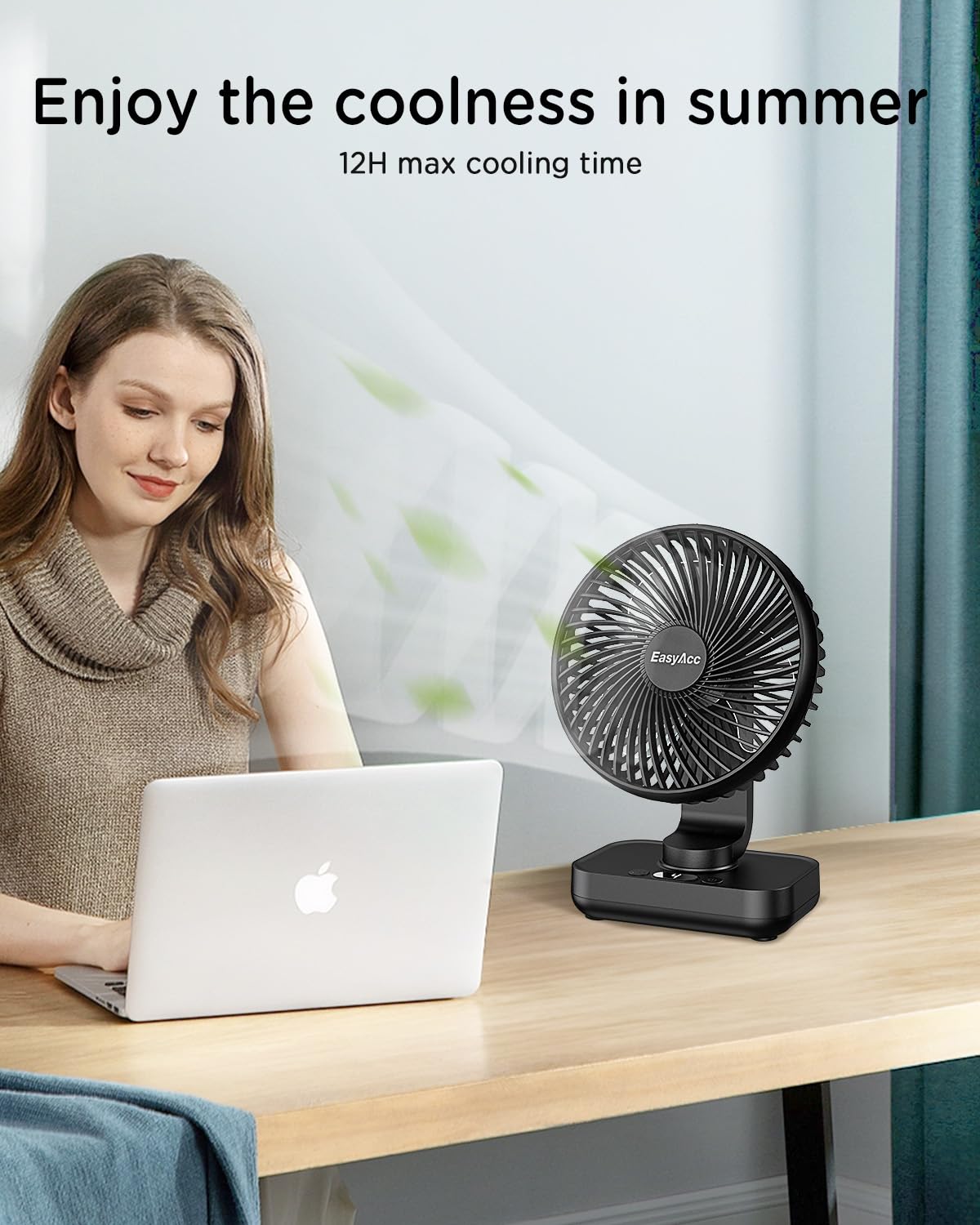 EasyAcc Small Oscillating Fan - 4000mAh, 5-23 Working Time, Rechargeable Desktop Air Circulate Fan with 4 Speed for Home Office