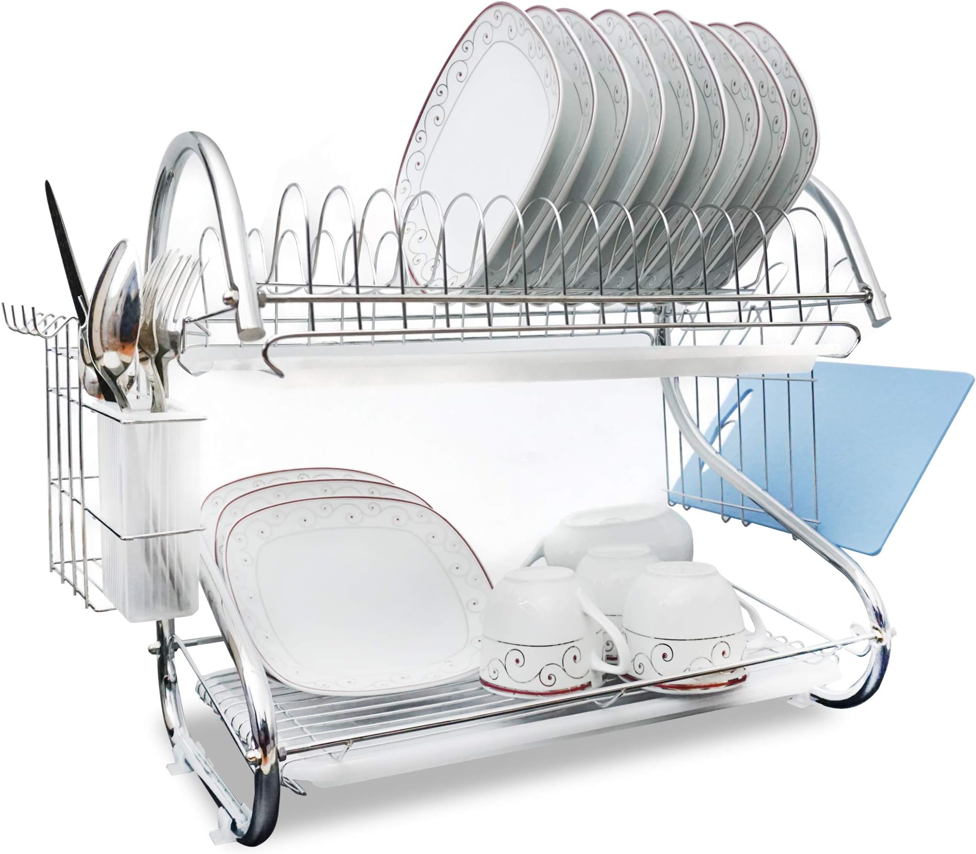 Brankeys Dish Drying Rack - 2 Tier Metal Drying Rack With Utensil Holder, Kitchen Dish Drainer and Cutting Board Holder for Kitchen Counter Top, Stylish Drying Rack for Dishes