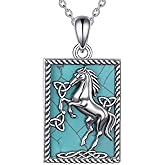 Lvoryance Vintage Horse Necklace 925 Sterling Silver Genuine Turquoise Horse Pentant Necklace Jewelry Gift For Women