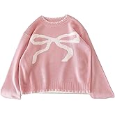 SweatyRocks Girl's Cute Bow Sweater Crew Neck Long Sleeve Drop Shoulder Pullover Knit Top