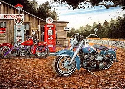 Amazon Com Diy 5d Diamond Painting By Number Kits Diymood Painting Retro Motorcycle Red Blue Paint With Diamonds Arts Full Drill Canvas Picture For Home Wall Decor 30x40cm 12x16inch