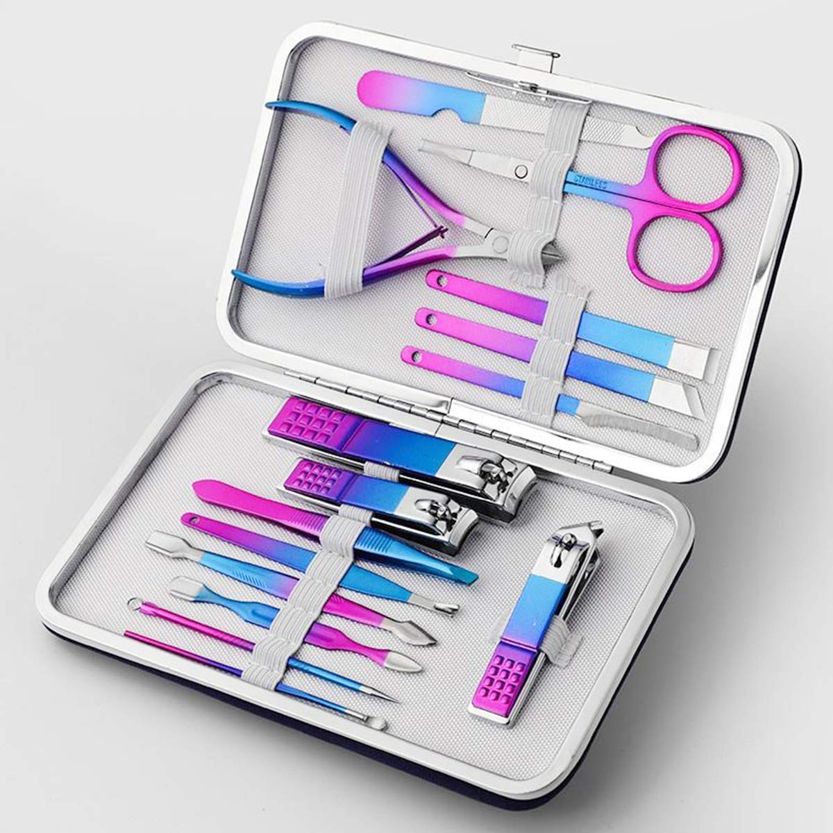 Nail Clippers Set Manicure Pedicure Kit Stainless Steel Beauty Tools Fingernail File Toenail Cutters Trimmers for Men & Women 15 in 1 with Portable Case : Beauty