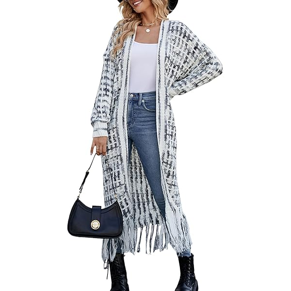 CXINS Women Boho Long Cardigan Sweater Long Sleeve Open