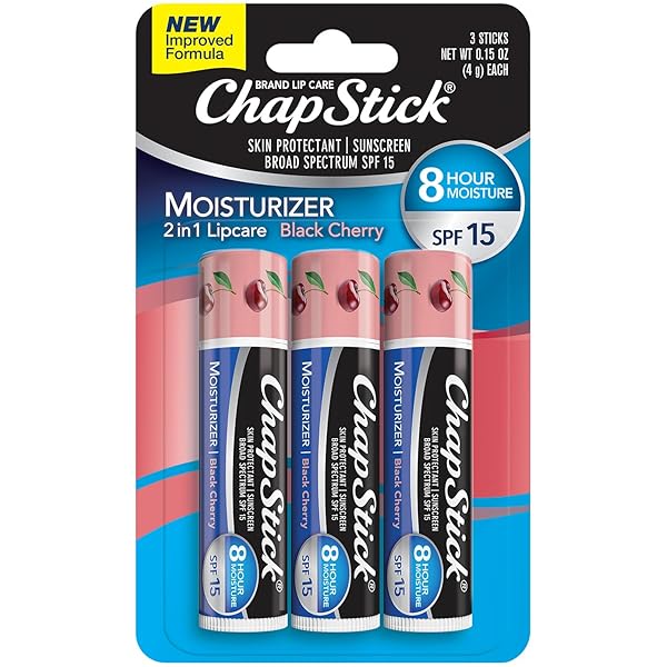 CHAPSTICK MOISTURIZER 2-IN-1 LIPCARE SPF 15, BLACK CHERRY, 3-PACK – SUNSCREEN LIP BALM WITH ALOE VERA AND VITAMIN E, 0.15 OZ EA